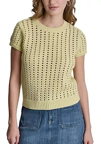 Women's Short Sleeve Airy Chunky Pointelle Sweater