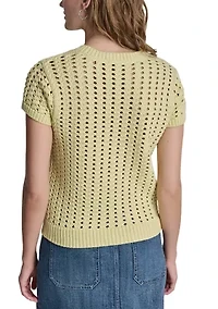 Women's Short Sleeve Airy Chunky Pointelle Sweater