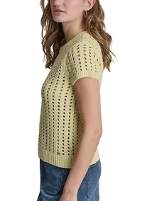 Women's Short Sleeve Airy Chunky Pointelle Sweater
