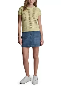 Women's Short Sleeve Airy Chunky Pointelle Sweater