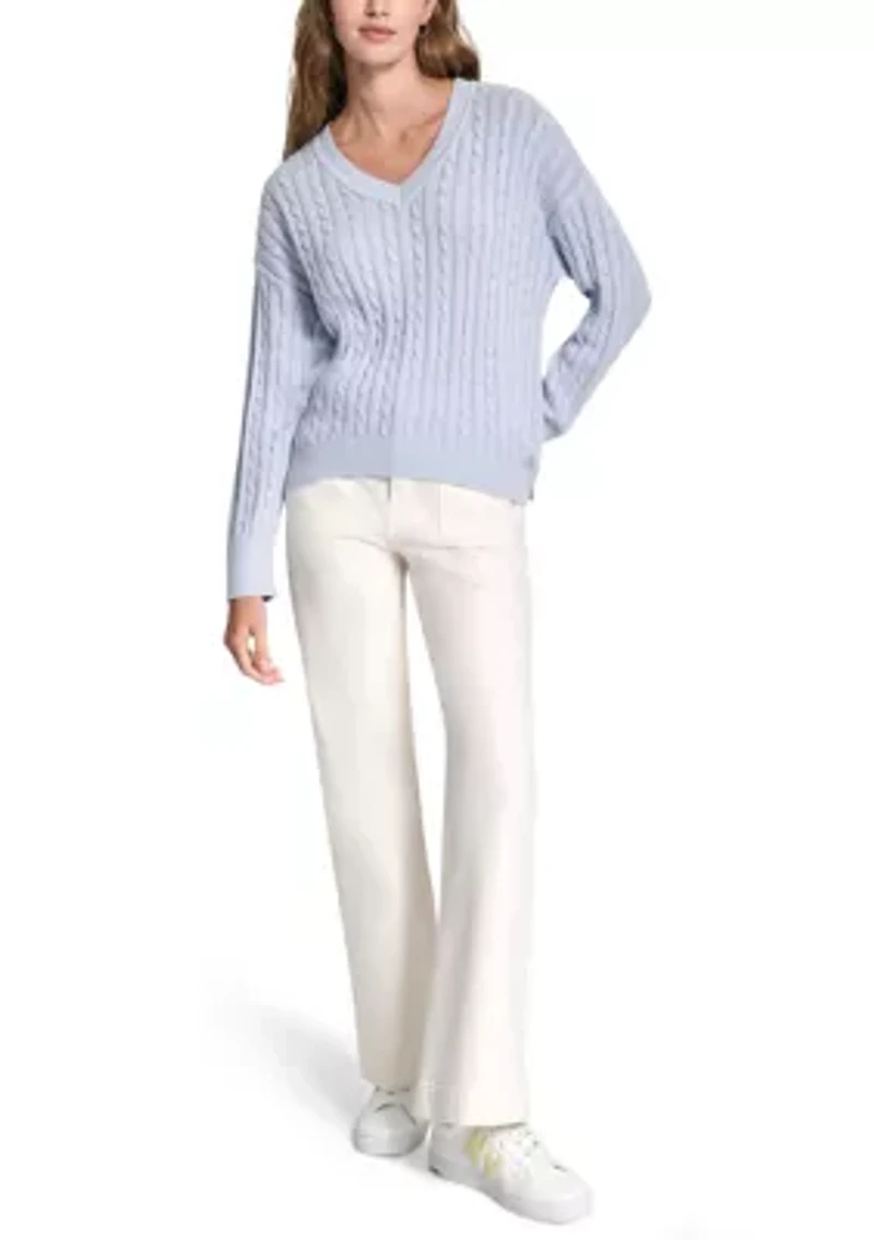 Women's V-Neck Cable Knit Sweater