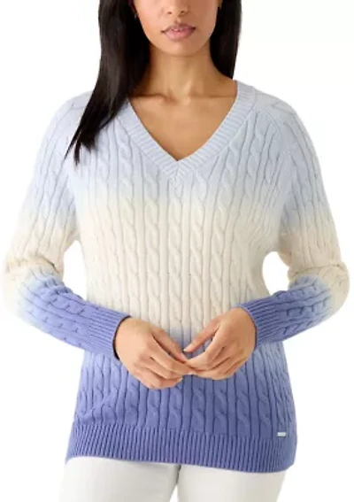 Women's Dip Dye V-Neck Cable Sweater