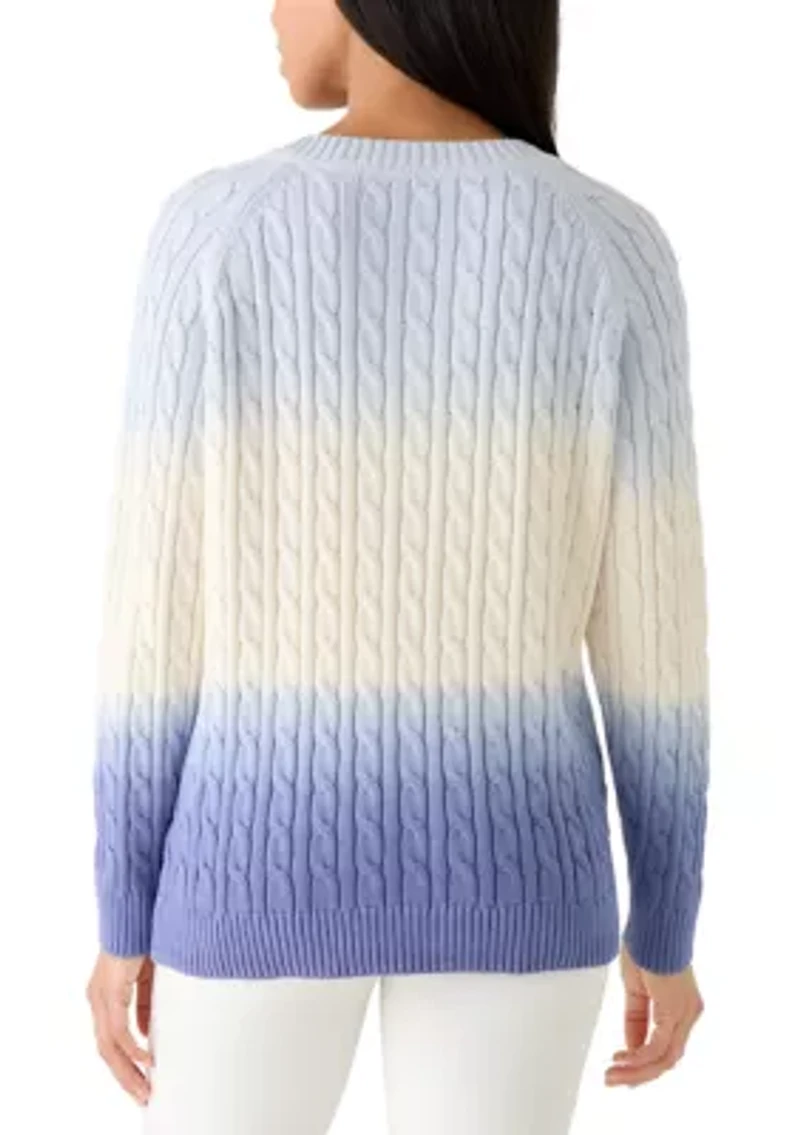 Women's Dip Dye V-Neck Cable Sweater