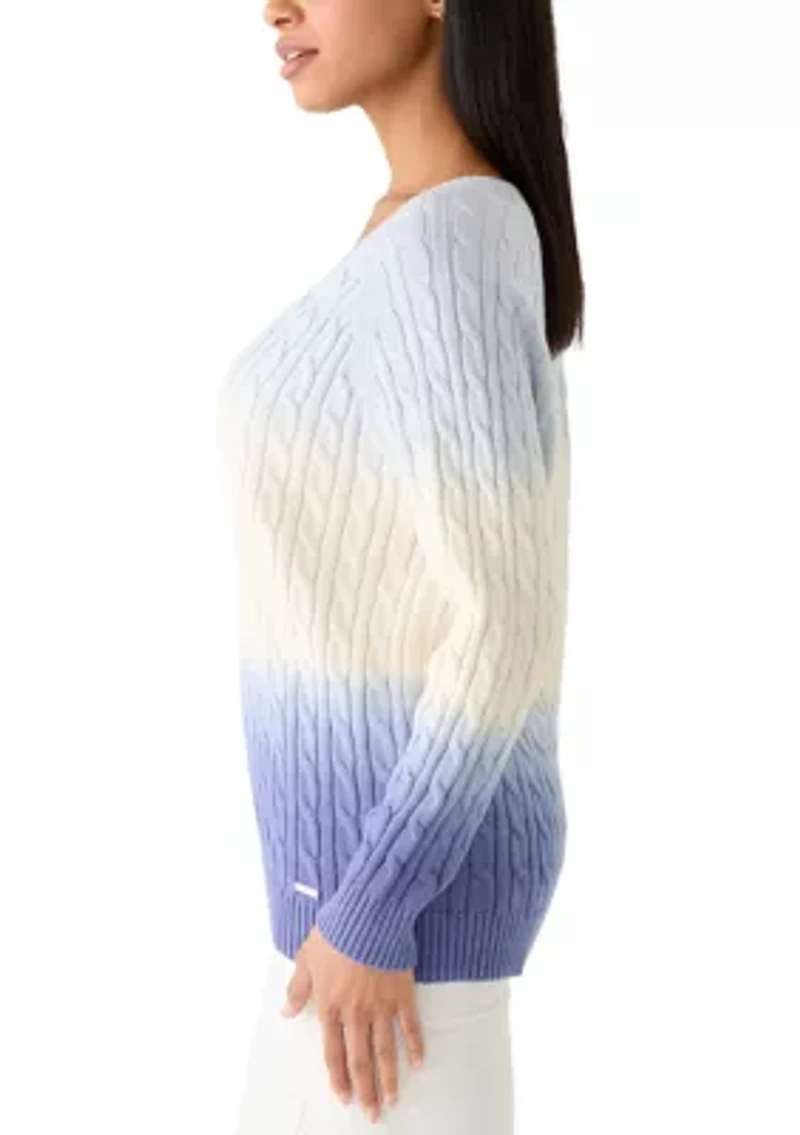 Women's Dip Dye V-Neck Cable Sweater