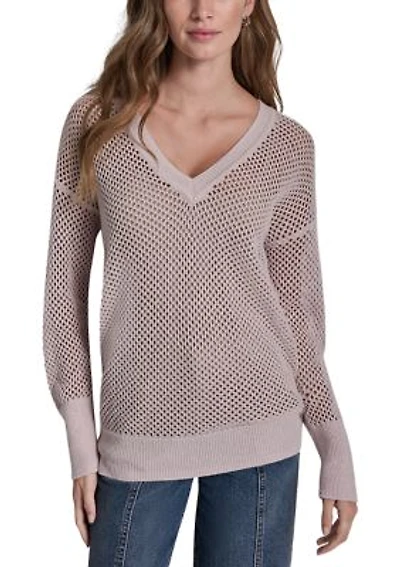 Women's Long Sleeve V-Neck Open Stitch Sweater
