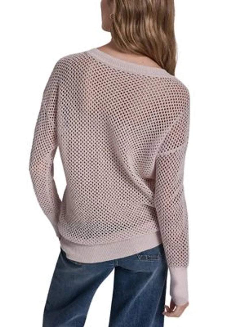 Women's Long Sleeve V-Neck Open Stitch Sweater