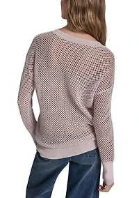 Women's Long Sleeve V-Neck Open Stitch Sweater
