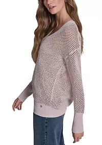 Women's Long Sleeve V-Neck Open Stitch Sweater