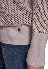 Women's Long Sleeve V-Neck Open Stitch Sweater