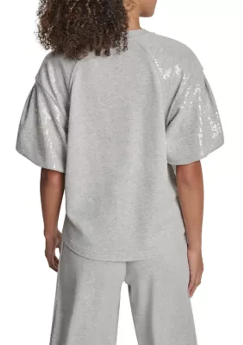 Women's Short Puff Sleeve Sequin Sweatshirt
