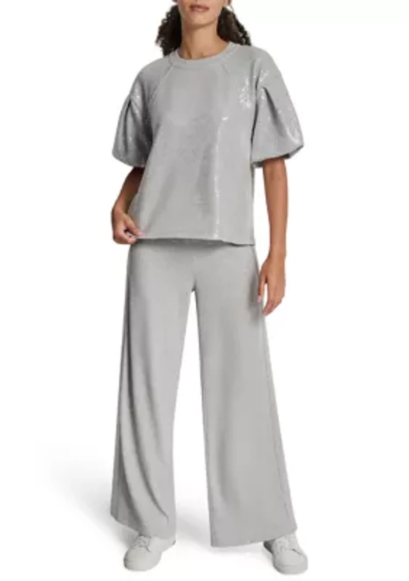 Women's Short Puff Sleeve Sequin Sweatshirt