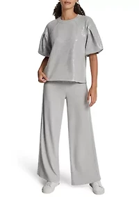 Women's Short Puff Sleeve Sequin Sweatshirt