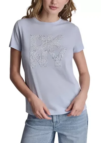 Women's New York Stacked Two Tone Sequin logo Crew Neck Shirt