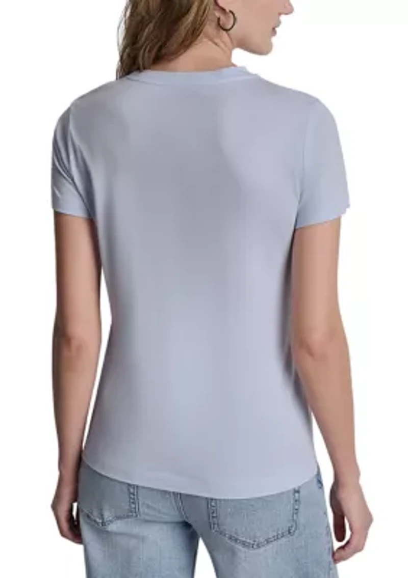 Women's New York Stacked Two Tone Sequin logo Crew Neck Shirt