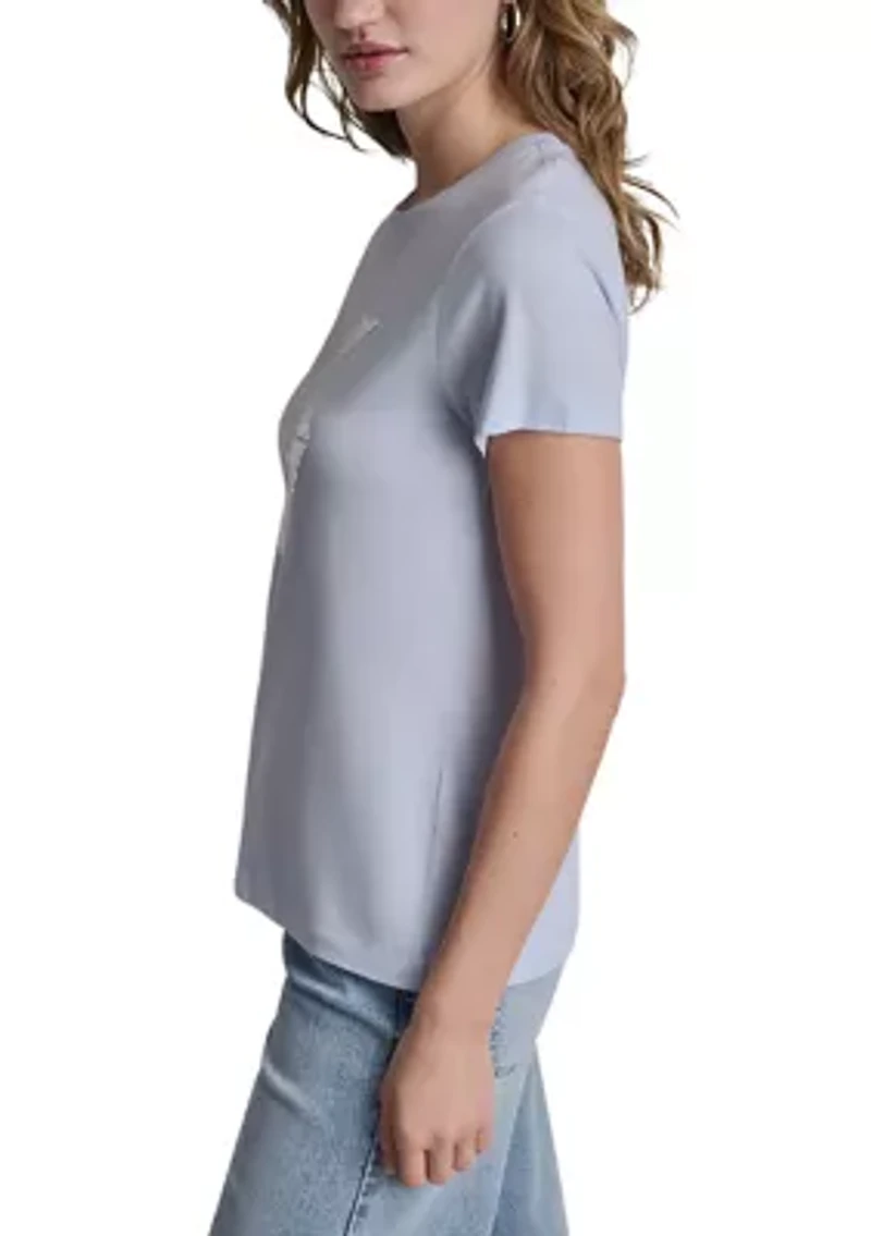 Women's New York Stacked Two Tone Sequin logo Crew Neck Shirt