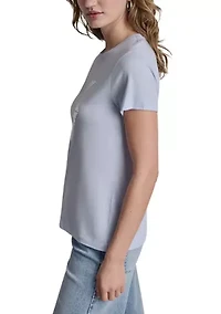 Women's New York Stacked Two Tone Sequin logo Crew Neck Shirt