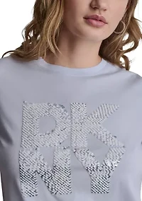 Women's New York Stacked Two Tone Sequin logo Crew Neck Shirt