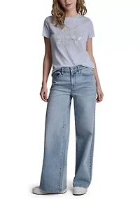 Women's New York Stacked Two Tone Sequin logo Crew Neck Shirt