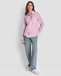 Garment Dye & Print Split Back Button Front Shirt W/ Roll Tab Sleeve