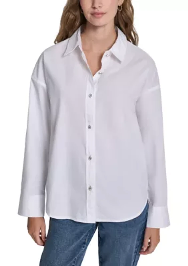 Women's Long Sleeve Oversized Rhinestone Shirt