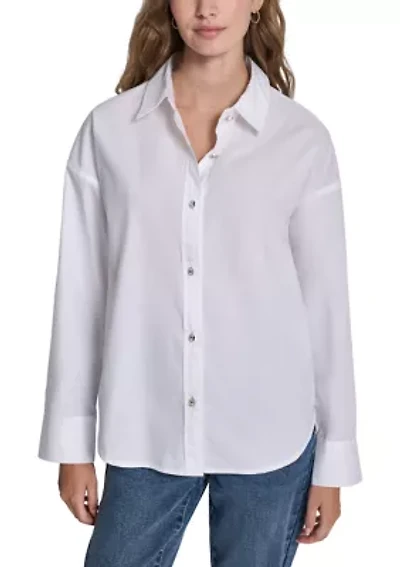 Women's Long Sleeve Oversized Rhinestone Shirt