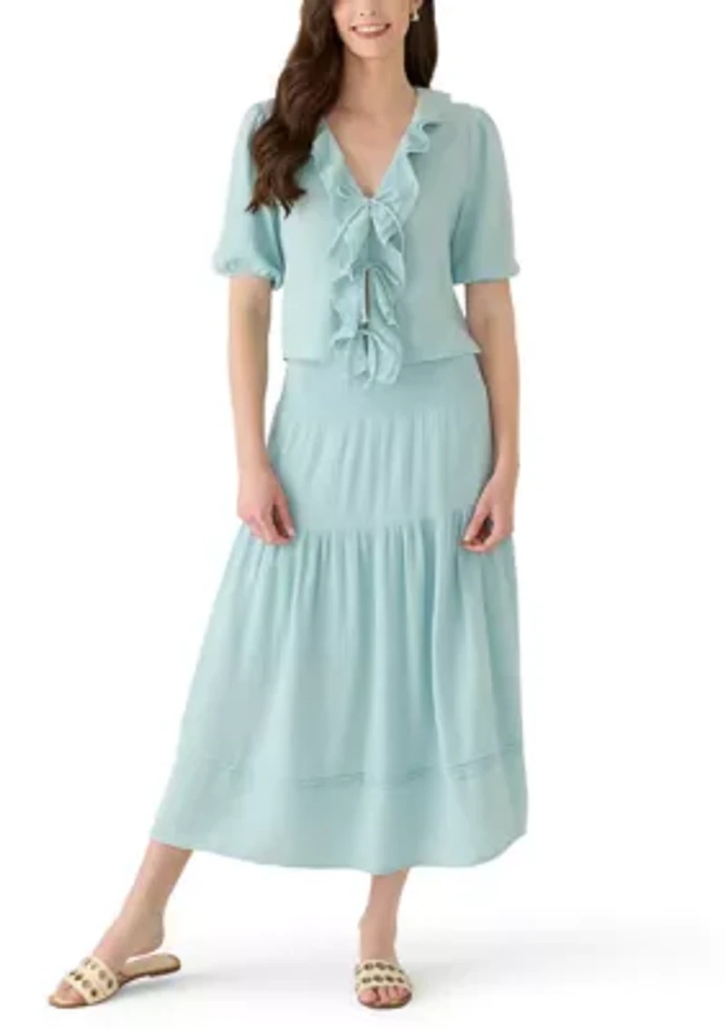 Women's Short Puff Sleeve Gauze Ruffle Shirt