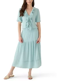 Women's Short Puff Sleeve Gauze Ruffle Shirt