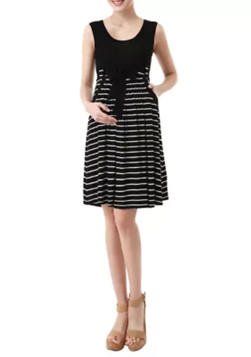 Maternity Scoop Neck Striped  Dress