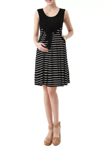 Maternity Scoop Neck Striped  Dress