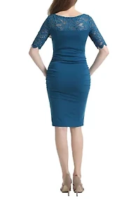 Maternity Jenna Lace Trim Ruched  Dress