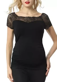 Maternity  Valerie Lace Shoulder Ruched Top