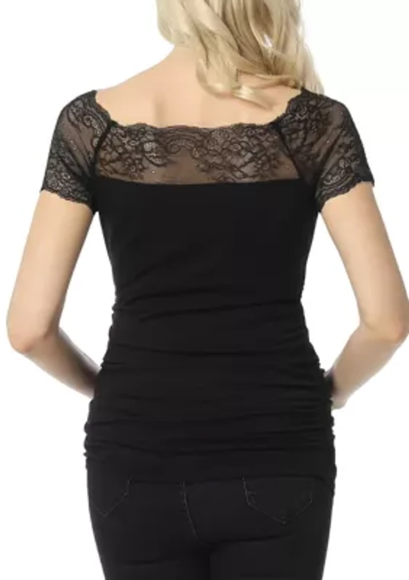 Maternity  Valerie Lace Shoulder Ruched Top
