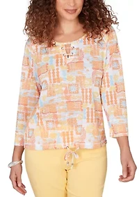 Women's Printed Slub Blouson with 3/4 Sleeves