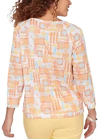Women's Printed Slub Blouson with 3/4 Sleeves