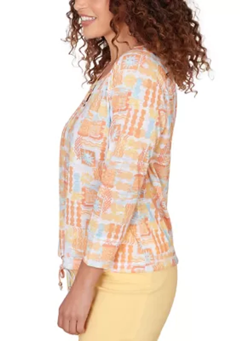 Women's Printed Slub Blouson with 3/4 Sleeves