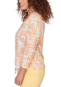 Women's Printed Slub Blouson with 3/4 Sleeves