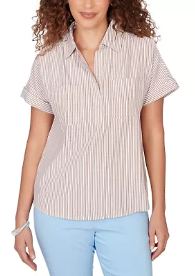 Women's Vertical Stripe Woven Popover Top