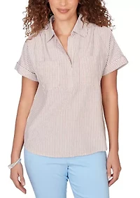 Women's Vertical Stripe Woven Popover Top