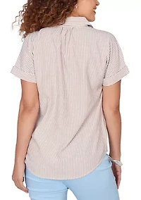 Women's Vertical Stripe Woven Popover Top