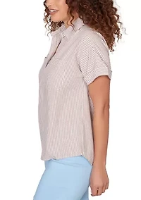 Women's Vertical Stripe Woven Popover Top