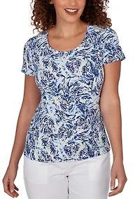 Women's Printed Stretch Jersey Scoop Neck Top