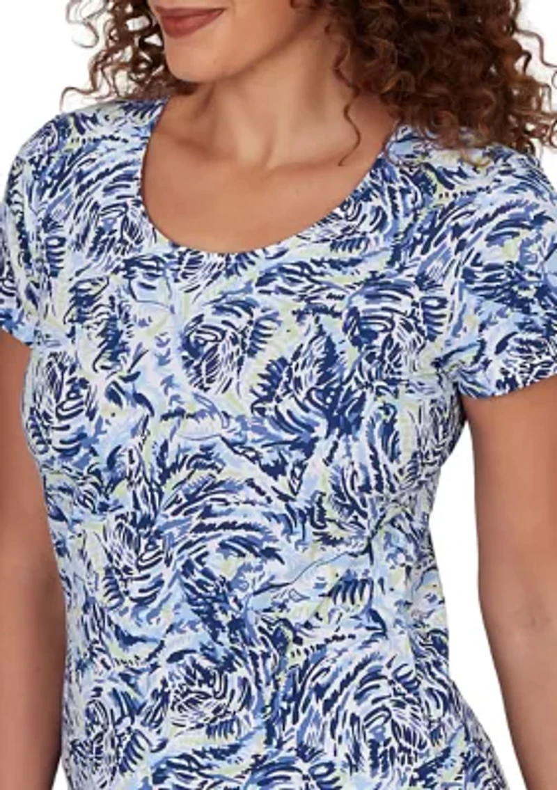 Women's Printed Stretch Jersey Scoop Neck Top