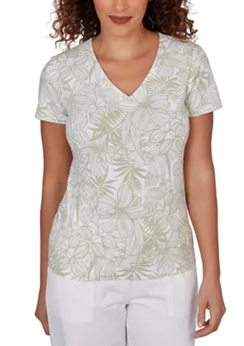 Women's Short Sleeve V-Neck Detailed Floral Top