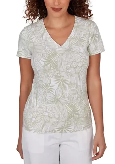 Women's Short Sleeve V-Neck Detailed Floral Top