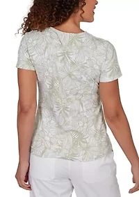 Women's Short Sleeve V-Neck Detailed Floral Top