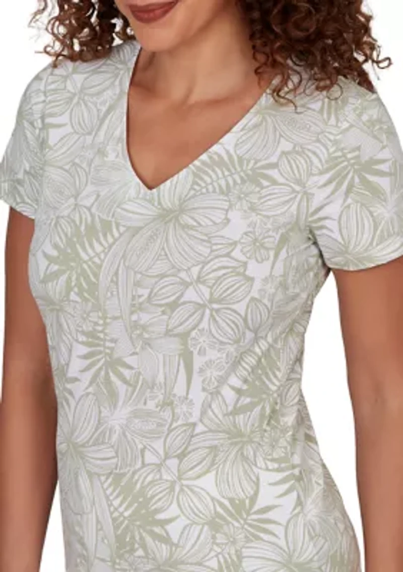 Women's Short Sleeve V-Neck Detailed Floral Top