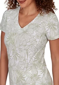 Women's Short Sleeve V-Neck Detailed Floral Top