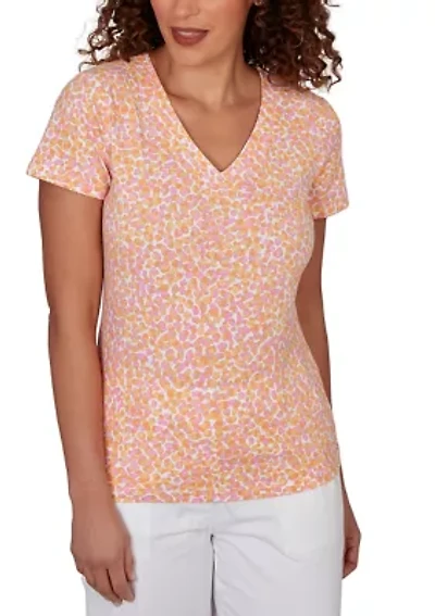 Women's Printed Stretch Jersey V-Neck Top