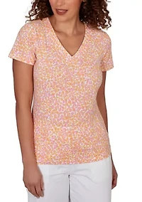 Women's Printed Stretch Jersey V-Neck Top