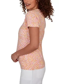 Women's Printed Stretch Jersey V-Neck Top